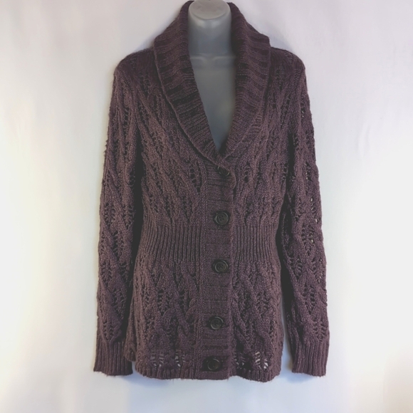 Nordstrom Caslon Purple Alpaca Blend Cardigan Sweater Size LP - Picture 8 of 8
